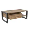 Image de Toilinux - Table Basse En Pin Atlantique Avec Structure En Métal Noir, 105x40x55 Cm, Pour Salon Moderne Ou Bureau
