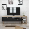 Image de Skye Decor, meuble TV moderne, 150 x 47 x 35 cm, noir et chêne | Panneau de particules 100 % mélaminé, épaisseur 18 mm | Fixation murale possible, nombreuses étagères, design élégant.