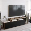 Image de Skye Decor, meuble TV moderne en aggloméré 100 % mélaminé, 149,8 x 42,9 x 35,3 cm | 18 mm d'épaisseur | Fixation murale possible, nombreuses étagères, finition noyer et noir.