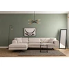 Image de Hanah Home, canapé d'angle beige (198 x 308 cm) en hêtre et aggloméré, 100 % polyester, capacité de charge de 300 kg, 5 coussins, passe au sèche-linge, design scandinave moderne.