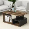 Image de Skye Decor, table basse moderne en noyer foncé et marbre noir, 90 x 54 x 42 cm | Panneau de particules 100 % mélaminé, épaisseur 18 mm | Avec de nombreuses étagères, peut être fixée au mur.