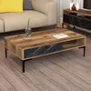 Image de Skye Decor, table basse de haute qualité, en noyer et noir, dimensions : 105 x 32,6 x 60 cm. Fabriquée à partir de panneaux de particules mélaminés à 100 %, d'une épaisseur de 18 mm. Style moderne et industriel avec pieds en métal (17 cm)