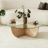 Image de Skye Decor, Lily - Chêne saphir, tables basses, chêne saphir, verre, 90 x 30 x 90 cm