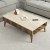 Image de Skye Decor, table basse de haute qualité, en noyer et travertin, dimensions : 105 x 35 x 60 cm. Fabriquée en panneaux de particules mélaminés à 100%, d'une épaisseur de 18 mm. Style moderne et élégant pour votre intérieur.