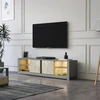 Image de Skye Decor, meuble TV moderne avec étagères en verre, 180 x 45 x 35 cm | Panneau de particules 100 % mélaminé, épaisseur 18 mm | Fixation murale possible, éclairage LED, gris et travertin.