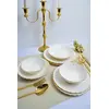 Image de Hermia Concept, ensemble de vaisselle en porcelaine de 24 pièces, blanc et or, compatible avec le micro-ondes et le lave-vaisselle