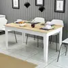 Image de Skye Decor, table à manger haut de gamme, 145 x 75 x 88 cm, 100 % aggloméré mélaminé, épaisseur 18 mm, pieds en bois mélaminé, blanc et chêne, design moderne.