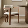 Image de Skye Decor, chaise haut de gamme avec structure en hêtre, tissu en polyester à texture chenille, 54 x 76 x 54 cm | Tissu facile d'entretien, pieds en bois, blanc et noyer | Design moderne pour toutes les pièces.
