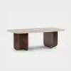 Image de Ahd Amazing Home Design   Table Basse Fixe Rectangulaire 120x60x41 Cm   Finition Effet Marbre Clair   Structure Bicolore Bois Foncé   Angles Arrondis