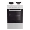 Image de Beko FSS56000GW, Cuisinière autonome, Noir, Blanc, Commandes rotatives, Métal, Façade avant / Dessus, Plaques de cuisson scellées