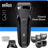 Image de Rasoir électrique BRAUN Series 3 - Noir - Autonomie 30 minutes - Charge rapide 5 minutes - Neuf