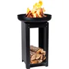Image de barbecue 3 en 1 avec plaque teppanyaki et brasero pour la terrasse et le jardin, cheminée de terrasse avec compartiment de rangement pour le bois