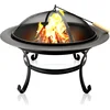 Image de BBQ Collection Bac à feu avec pare-étincelles - Corbeille à feu 77 x 17 x 76 cm - Poêle de terrasse avec poignées et tisonnier - Cheminée de jardin pour bois de chauffage - Décoration terrasse - Acier carbone