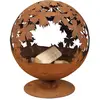 Image de Brasero Rond Rouillé avec Feuilles Coupées au Laser - Métal Marron - 55,8 x 58 x H 65,2 cm