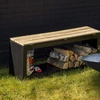 Image de Banc en acier avec siège en bois - Noir/Beige - L 118 x P 29,5 x H 48 cm
