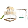 Image de Axi Liam Maison Enfant Avec Bac À Sable, Balançoire Nid D’Oiseau Vert & Toboggan Vert Clair | Aire De Jeux Pour L'Extérieur En Marron & Blanc |