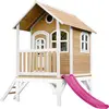 Image de Axi Tom Maison Enfant Avec Toboggan Rose | Aire De Jeux Pour L'Extérieur En Marron & Blanc | Maisonnette / Cabane De Jeu En Bois