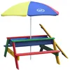 Image de Nick Table Sable Et Eau / Pique Nique Avec Parasol En Bois Multicouleur 95 X 97 X 48 Cm Avec Couvercle, Boîtes De Rangement & Parasol Extérieur Pour Le Jardin - Axi