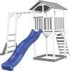 Image de AXI Beach Tower Tour de jeux en bois en blanc & gris | Maison de jeux pour enfants avec toboggan bleu, portique d'escalade et bac à sable | Maison sur pilotis pour le jardin