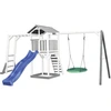 Image de Axi Beach Tower Aire De Jeux Blanc Avec Toboggan En Bleu, Cadre D'Escalade, Balançoire Nid D'Oiseau Vert & Bac À Sable | Grande Maison Enfant