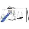 Image de AXI Beach Tower Tour de jeux en bois en blanc & gris | Maison de jeux pour enfants avec toboggan bleu, portique d'escalade, balançoire nid d'abeille et bac à sable | Maison sur pilotis