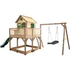 Image de Axi Liam Maison Enfant Avec Bac À Sable, Balançoire Nid D’Oiseau Noir & Toboggan Vert | Aire De Jeux Pour L'Extérieur En Marron & Vert | Maisonnette