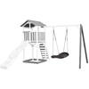 Image de Axi Beach Tower Aire De Jeux Avec Toboggan En Blanc, Balançoire Nid D'Oiseau Noir & Bac À Sable | Grande Maison Enfant Extérieur En Gris & Blanc |