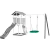 Image de Axi Beach Tower Aire De Jeux Avec Toboggan En Gris, Balançoire Nid D'Oiseau Vert & Bac À Sable | Grande Maison Enfant Extérieur En Gris & Blanc |