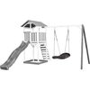 Image de Axi Beach Tower Aire De Jeux Avec Toboggan En Gris, Balançoire Nid D'Oiseau Noir & Bac À Sable | Grande Maison Enfant Extérieur En Gris & Blanc |
