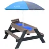 Image de Nick Table Sable Et Eau / Pique Nique Avec Parasol En Bois Gris 95 X 97 X 48 Cm Avec Couvercle, Boîtes De Rangement & Parasol Extérieur Pour Le Jardin - Axi