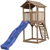 Image de AXI Beach Tower Tour de jeux en bois en brun | Maison de jeux pour enfants avec toboggan bleu et bac à sable | Maison sur pilotis pour le jardin