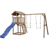 Image de Axi Beach Tower Aire De Jeux Avec Toboggan En Bleu, 2 Balançoires & Bac À Sable | Grande Maison Enfant Extérieur En Marron | Cabane De Jeu En Bois