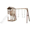 Image de Axi Beach Tower Aire De Jeux Avec Toboggan En Blanc, 2 Balançoires & Bac À Sable | Grande Maison Enfant Extérieur En Marron | Cabane De Jeu En Bois