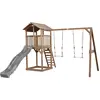 Image de Axi Beach Tower Aire De Jeux Avec Toboggan En Gris, 2 Balançoires & Bac À Sable | Grande Maison Enfant Extérieur En Marron | Cabane De Jeu En Bois