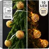 Image de Home&Style 10er Led Batterie Lichterkette Metallkugel golden Marokkostyle 2,5cm Innen warmweiß Kabel transparent 1m Länge plus 30cm Zuleitung 2x AA nicht enthalten