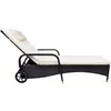 Image de vidaXL Bain de soleil avec coussins & roulettes Poly rotin noir