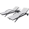 Image de vidaXL Bains de soleil avec table Poly rotin noir