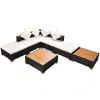 Image de vidaXL Ensemble de salon de jardin 7 pièces avec coussins Poly rotin noir