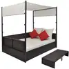 Image de vidaXL Lit de jardin avec baldaquin Marron 190×130 cm Poly rotin