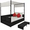 Image de vidaXL Lit de jardin avec baldaquin noir 190×130 cm Poly rotin