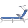 Image de vidaXL Chaise longue avec protection solaire Acier bleu