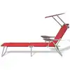 Image de vidaXL Chaise longue avec protection solaire Acier rouge