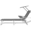 Image de vidaXL Chaise longue avec protection solaire Acier gris