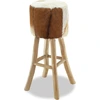Image de vidaXL Tabouret de bar en cuir de chèvre et teck massif