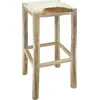 Image de vidaXL Tabouret de bar en cuir de chèvre et teck massif