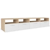 Image de vidaXL 2 pcs. Armoires TV en bois composite 95x35x36 cm chêne et blanc