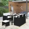 Image de Vidaxl   Salon De Jardin 6 Pcs   Résine Tressée Noire   Coussins Épais En Polyester Hydrofuge   Table 123x60cm, Banc Et Chaises Confortables