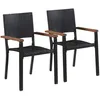 Image de Vidaxl   Chaise De Jardin Lot De 2 En Résine Tressée   Accoudoirs En Bois D'Acacia   Résistante À L'Eau   Dimensions 56x55x88 Cm