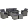 Image de Vidaxl   Salon De Jardin 6 Pcs En Résine Tressée Gris Avec Coussins   Structure En Bois D'Acacia   Confort Optimal Pour Extérieur