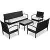 Image de Salon De Jardin 5 Pcs Avec Coussins Résine Tressée Noir Vidaxl
